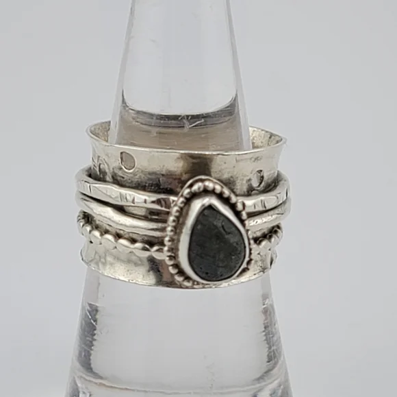 LABRADORITE ANXIETY RELIEF RING HANDMADE IN STERLING SILVER METAL SIZE 7 - Picture 6 of 7